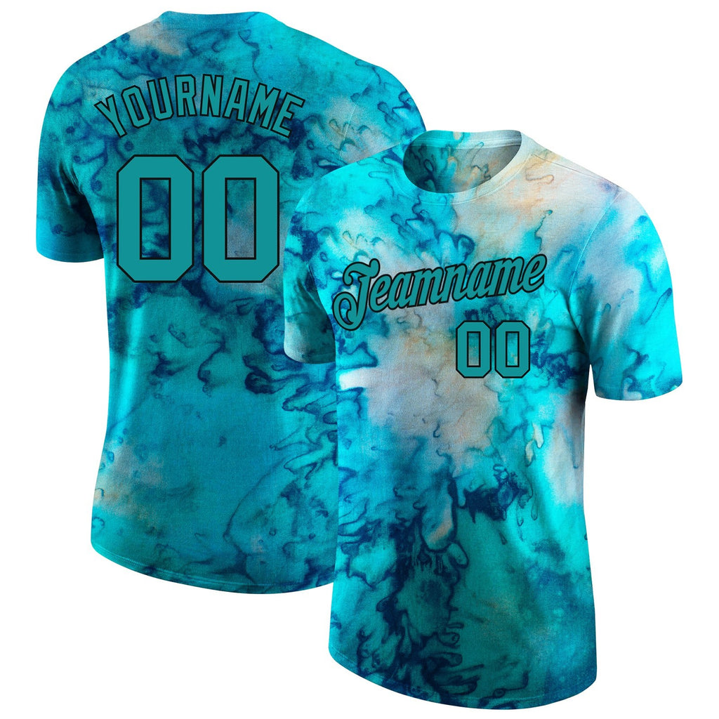 Custom Tie Dye Aqua-Black 3D Performance T-Shirt photo 1