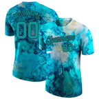 Custom Tie Dye Aqua-Black 3D Performance T-Shirt photo 1