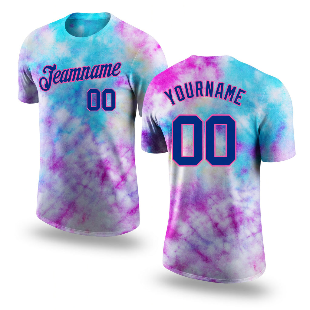 Custom Tie Dye Royal-Pink 3D Performance T-Shirt