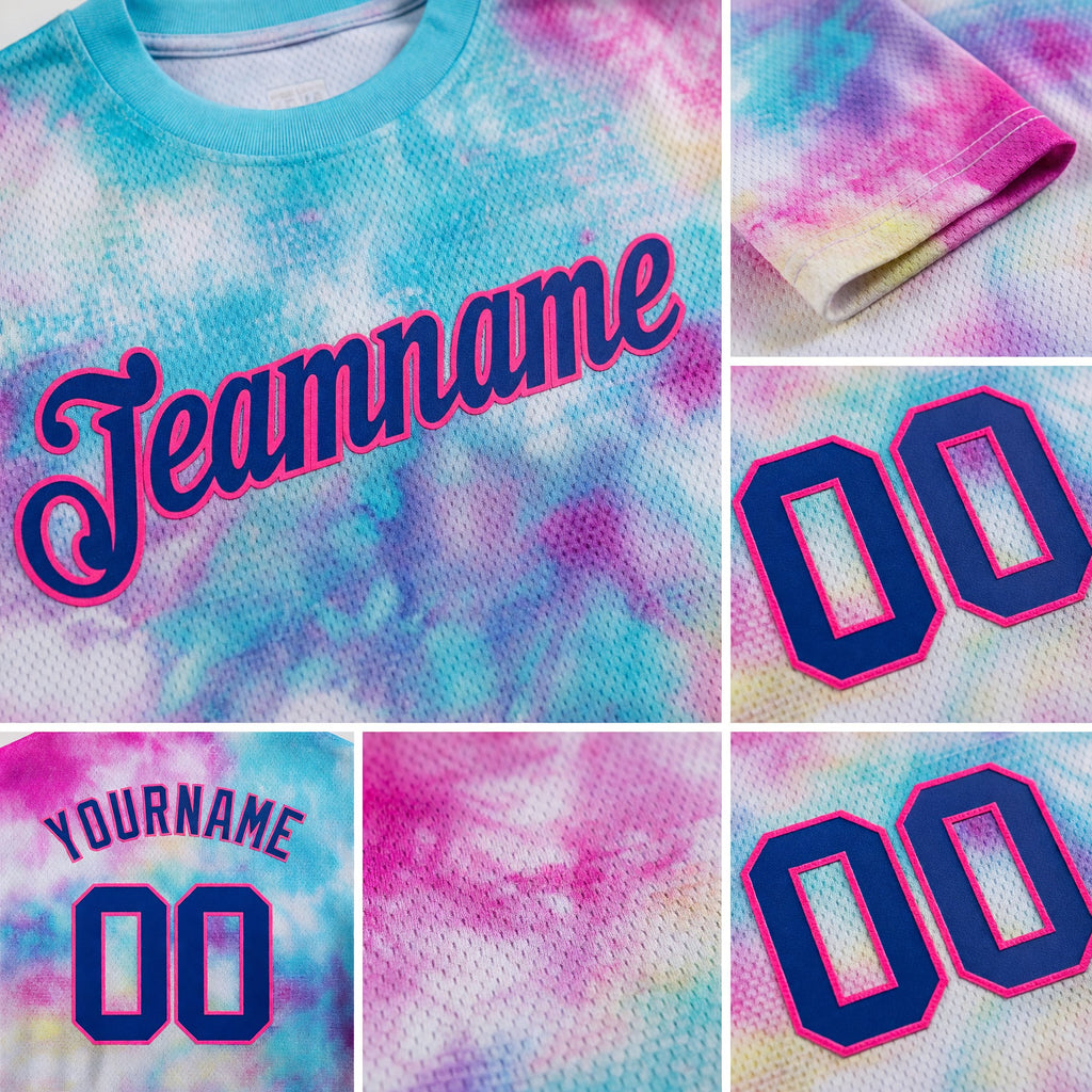 Custom Tie Dye Royal-Pink 3D Performance T-Shirt detail