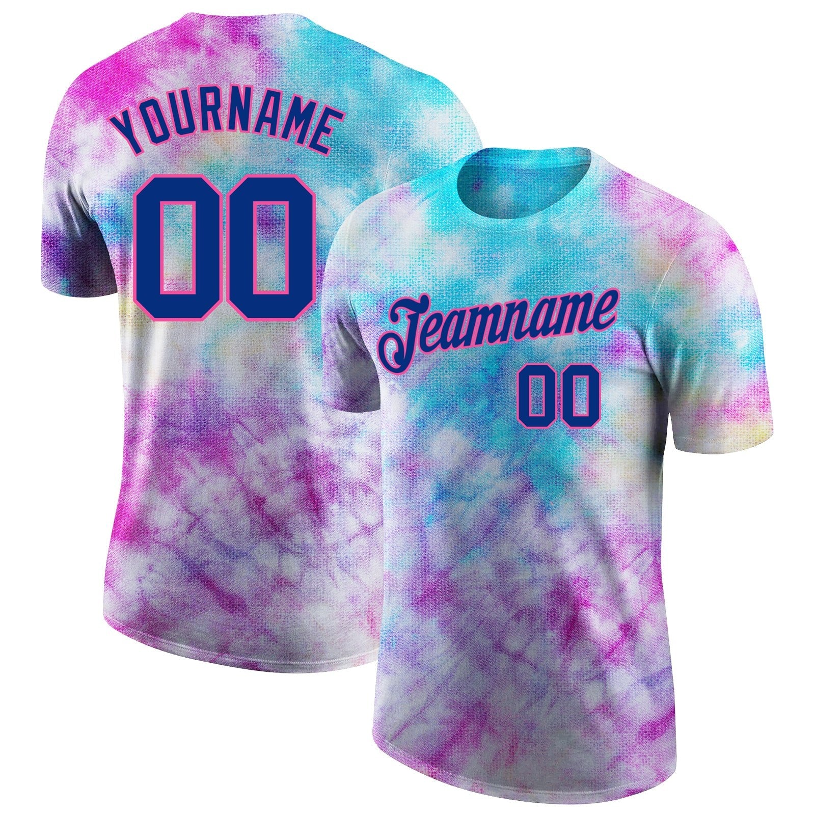 Custom Tie Dye Royal-Pink 3D Performance T-Shirt photo 1