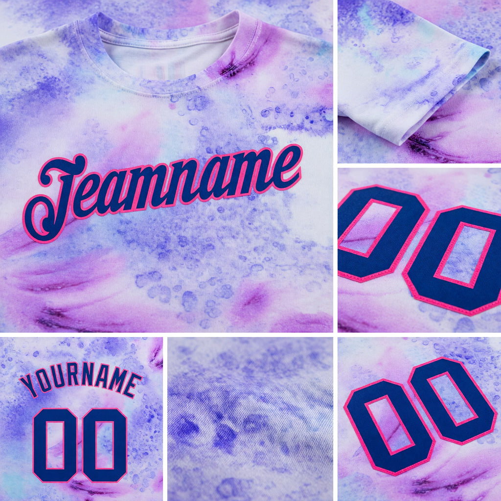 Custom Tie Dye Royal-Pink 3D Performance T-Shirt detail