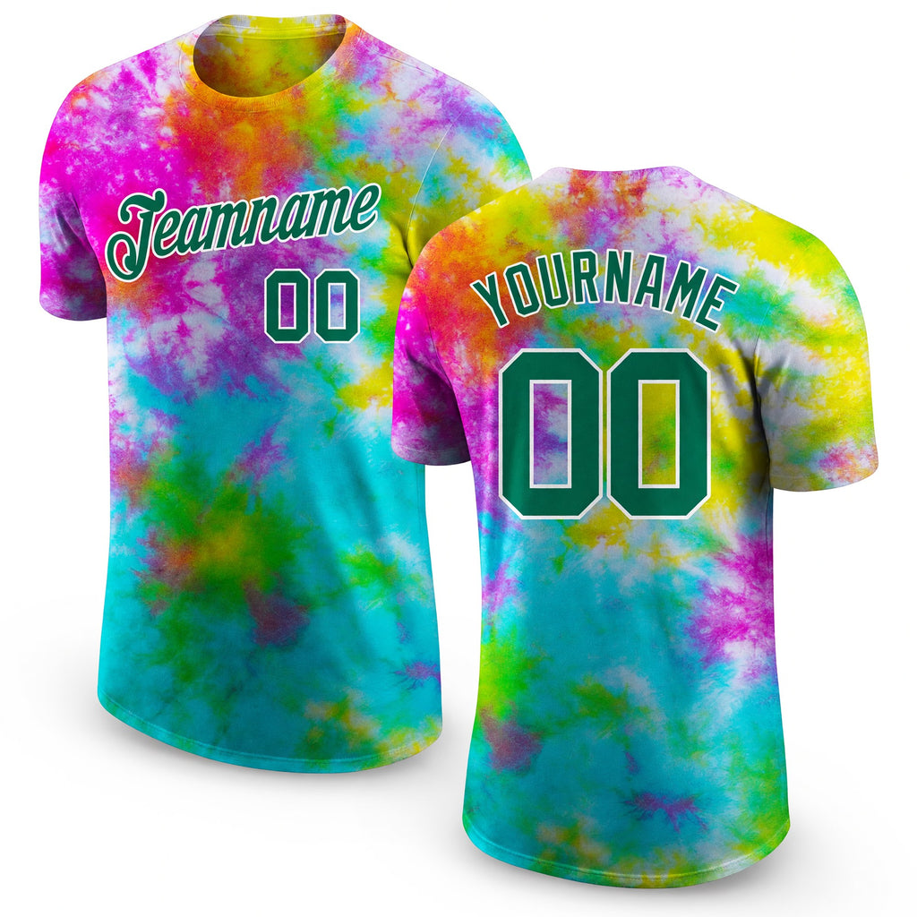 Custom Tie Dye Kelly Green-White 3D Performance T-Shirt