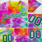 Custom Tie Dye Kelly Green-White 3D Performance T-Shirt detail