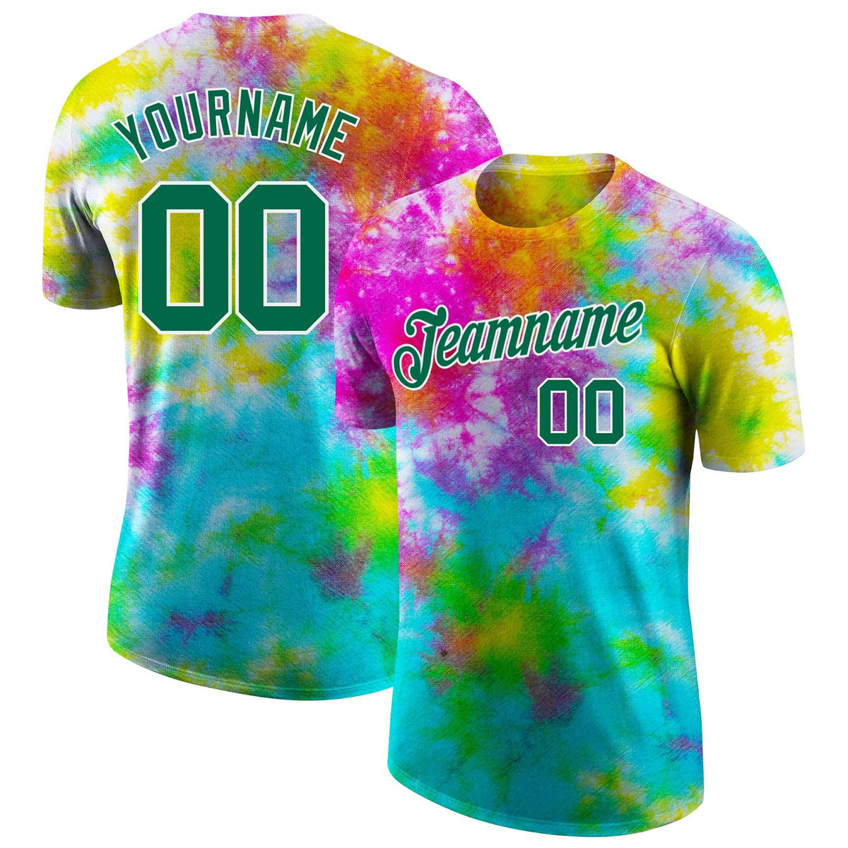 Custom Tie Dye Kelly Green-White 3D Performance T-Shirt photo 1
