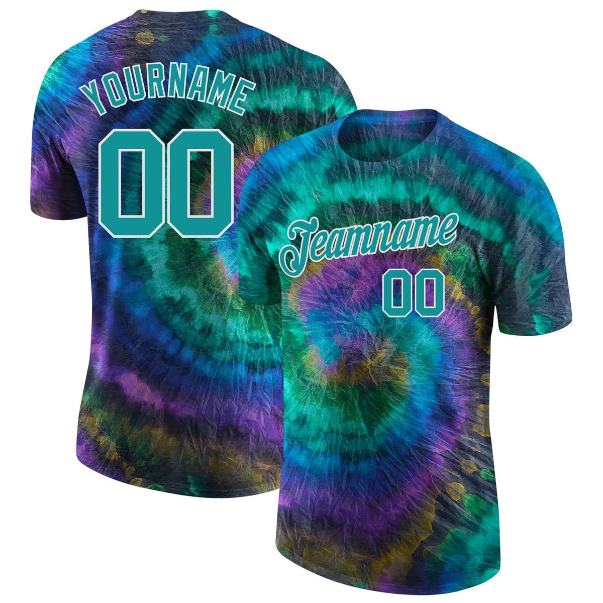 Custom Tie Dye Aqua-White 3D Performance T-Shirt photo 1
