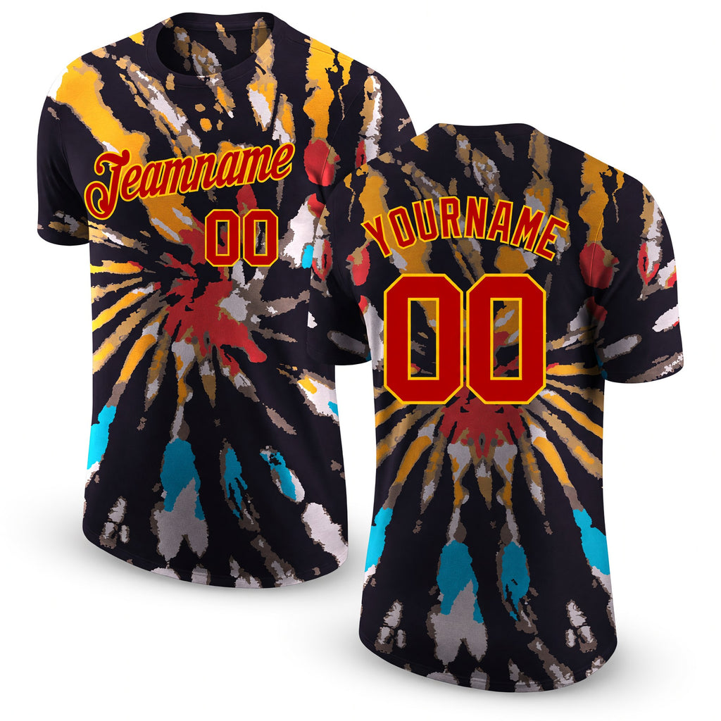 Custom Tie Dye Red-Gold 3D Performance T-Shirt