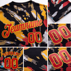 Custom Tie Dye Red-Gold 3D Performance T-Shirt detail