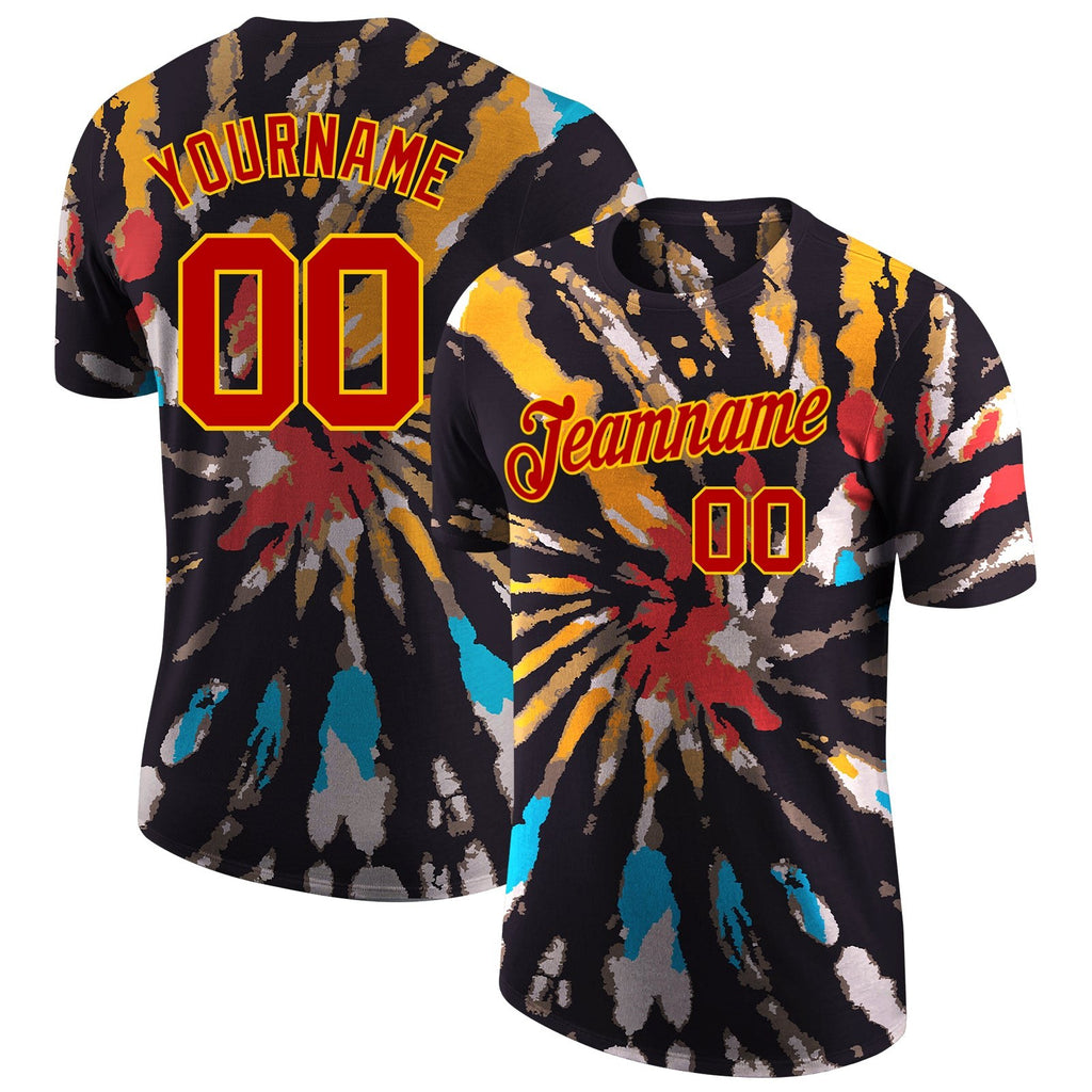 Custom Tie Dye Red-Gold 3D Performance T-Shirt photo 1