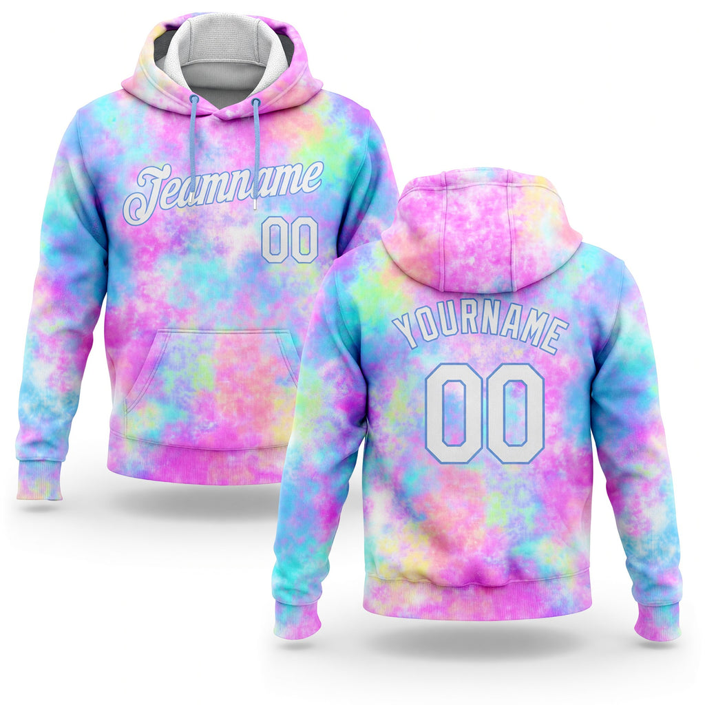 Custom Stitched Tie Dye White-Light Blue 3D Watercolor Gradient Sports Pullover Sweatshirt Hoodie