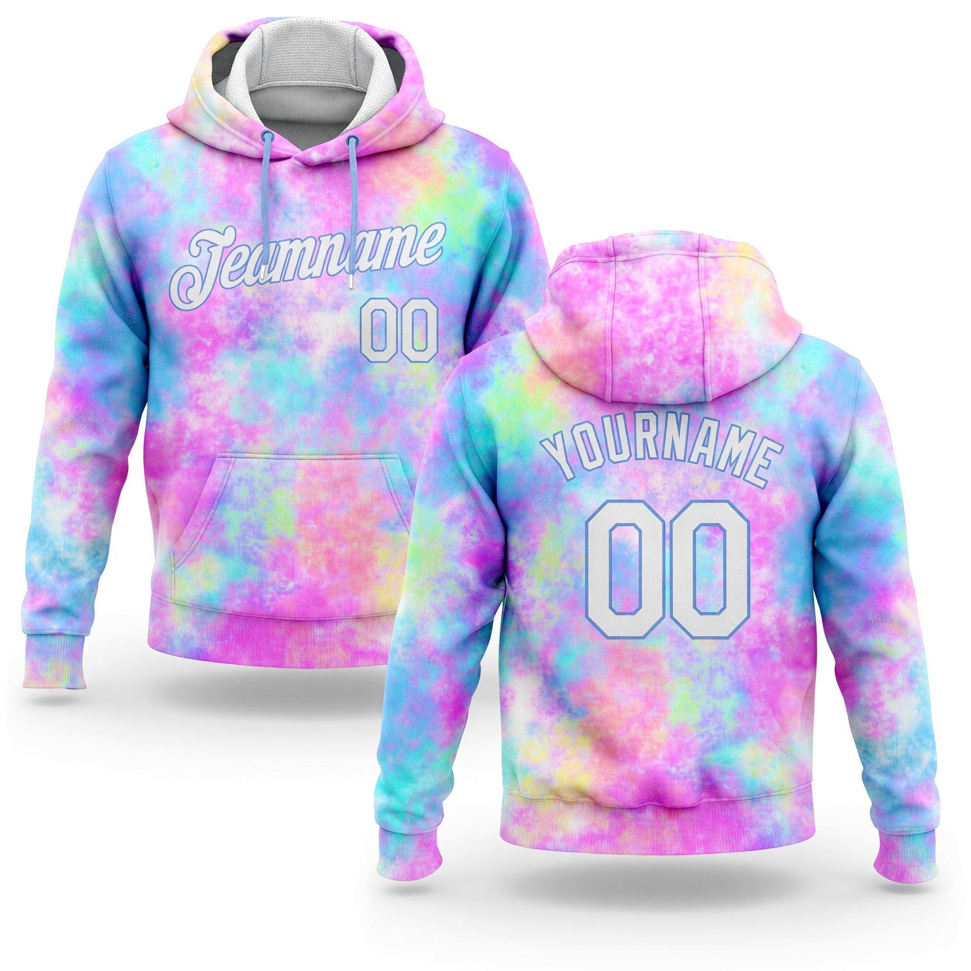 Custom Stitched Tie Dye White-Light Blue 3D Watercolor Gradient Sports Pullover Sweatshirt Hoodie
