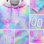 Custom Stitched Tie Dye White-Light Blue 3D Watercolor Gradient Sports Pullover Sweatshirt Hoodie detail