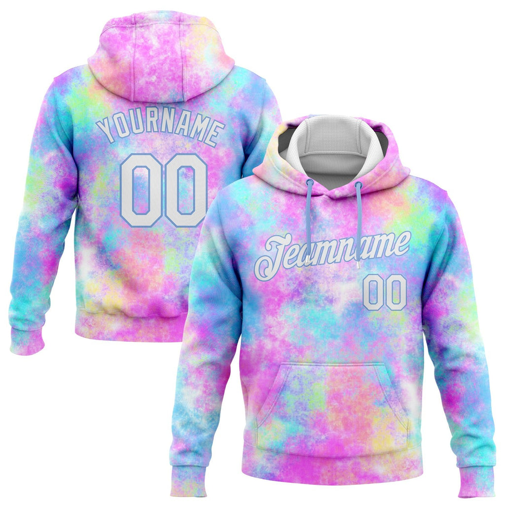 Custom Stitched Tie Dye White-Light Blue 3D Watercolor Gradient Sports Pullover Sweatshirt Hoodie photo 1