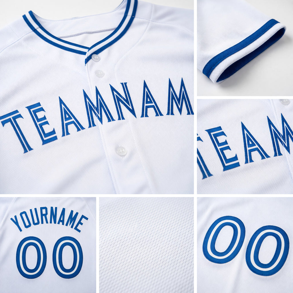 Custom White Royal Baseball Jersey detail