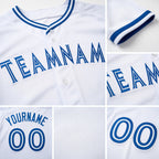 Custom White Royal Baseball Jersey detail