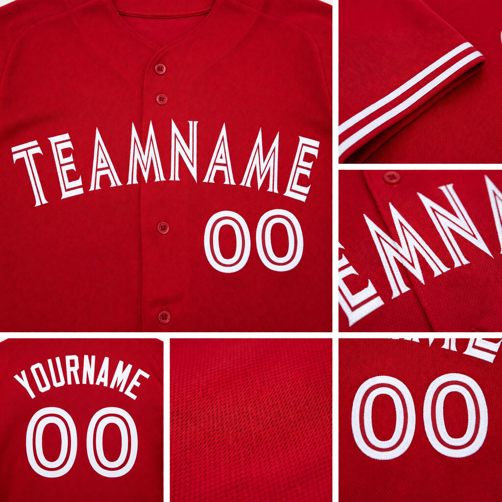 Custom Red White Baseball Jersey detail