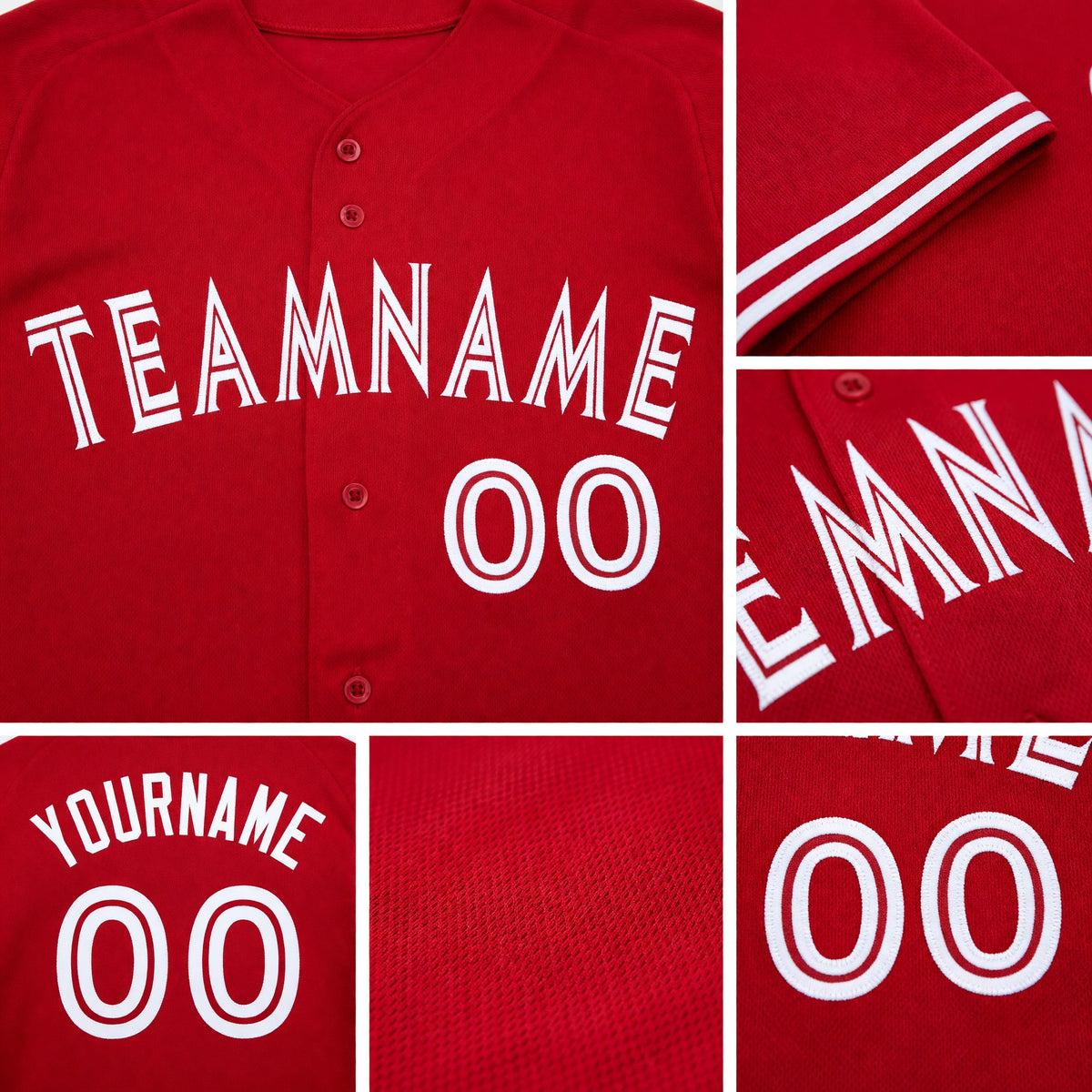 Custom Red White Baseball Jersey detail