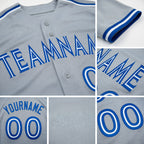 Custom Gray Royal-White Baseball Jersey detail