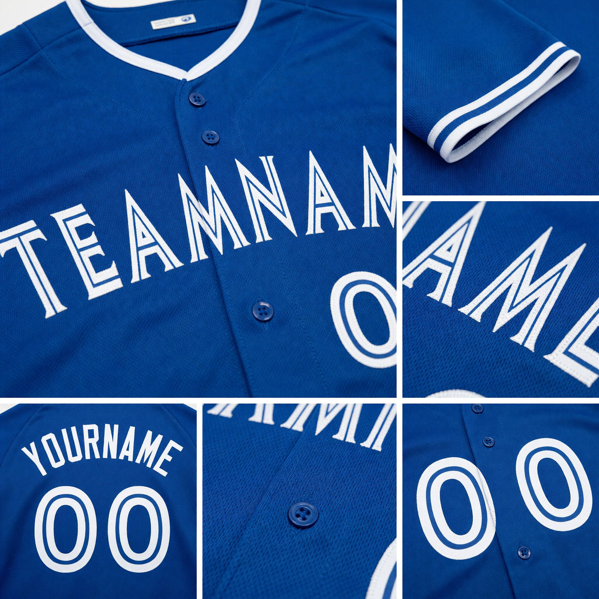Custom Royal White Baseball Jersey detail