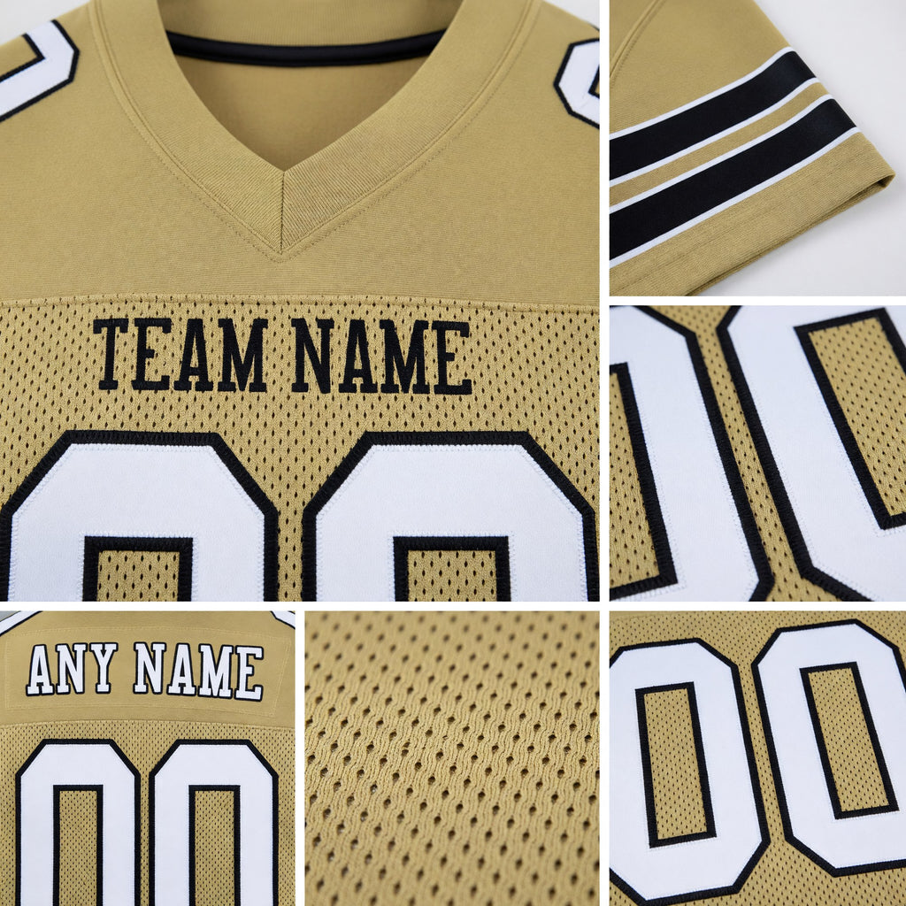 Custom Vegas Gold White-Black Mesh Authentic Football Jersey detail