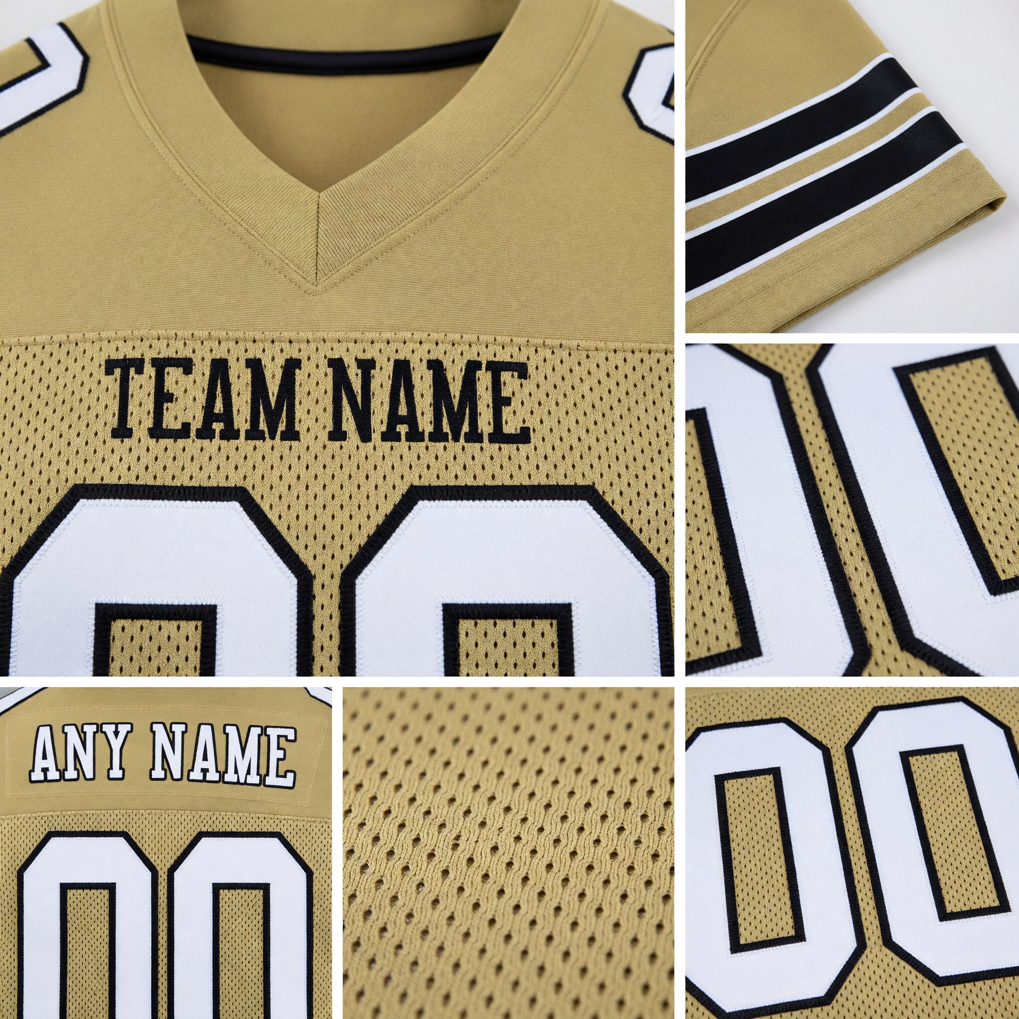 Custom Vegas Gold White-Black Mesh Authentic Football Jersey detail