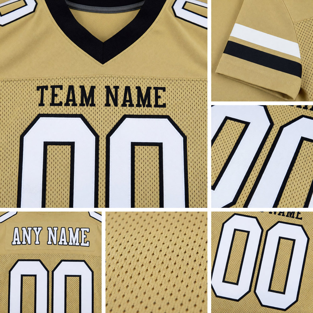 Custom Vegas Gold White-Black Mesh Authentic Football Jersey detail