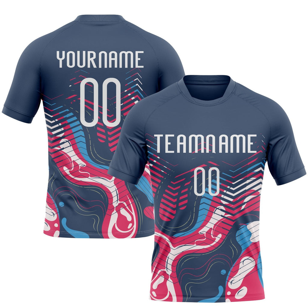Custom Navy White Fluid Sublimation Volleyball Uniform Jersey photo 1