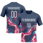 Custom Navy White Fluid Sublimation Volleyball Uniform Jersey photo 1