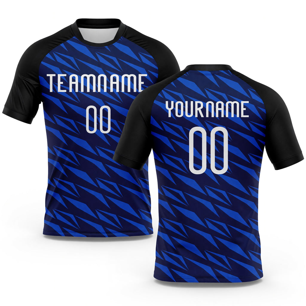 Custom Navy Thunder Blue-Black Geometric Shape Sublimation Volleyball Uniform Jersey