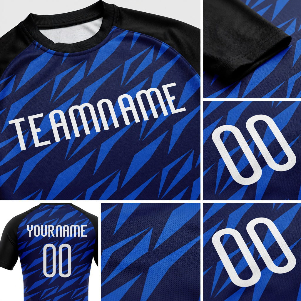 Custom Navy Thunder Blue-Black Geometric Shape Sublimation Volleyball Uniform Jersey detail