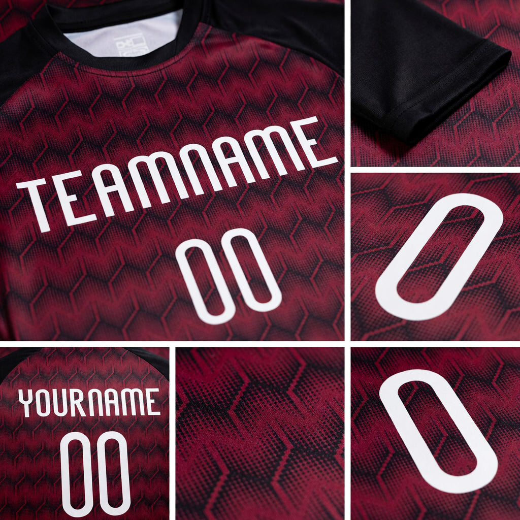 Custom Maroon White-Black Geometric Shape Sublimation Volleyball Uniform Jersey detail