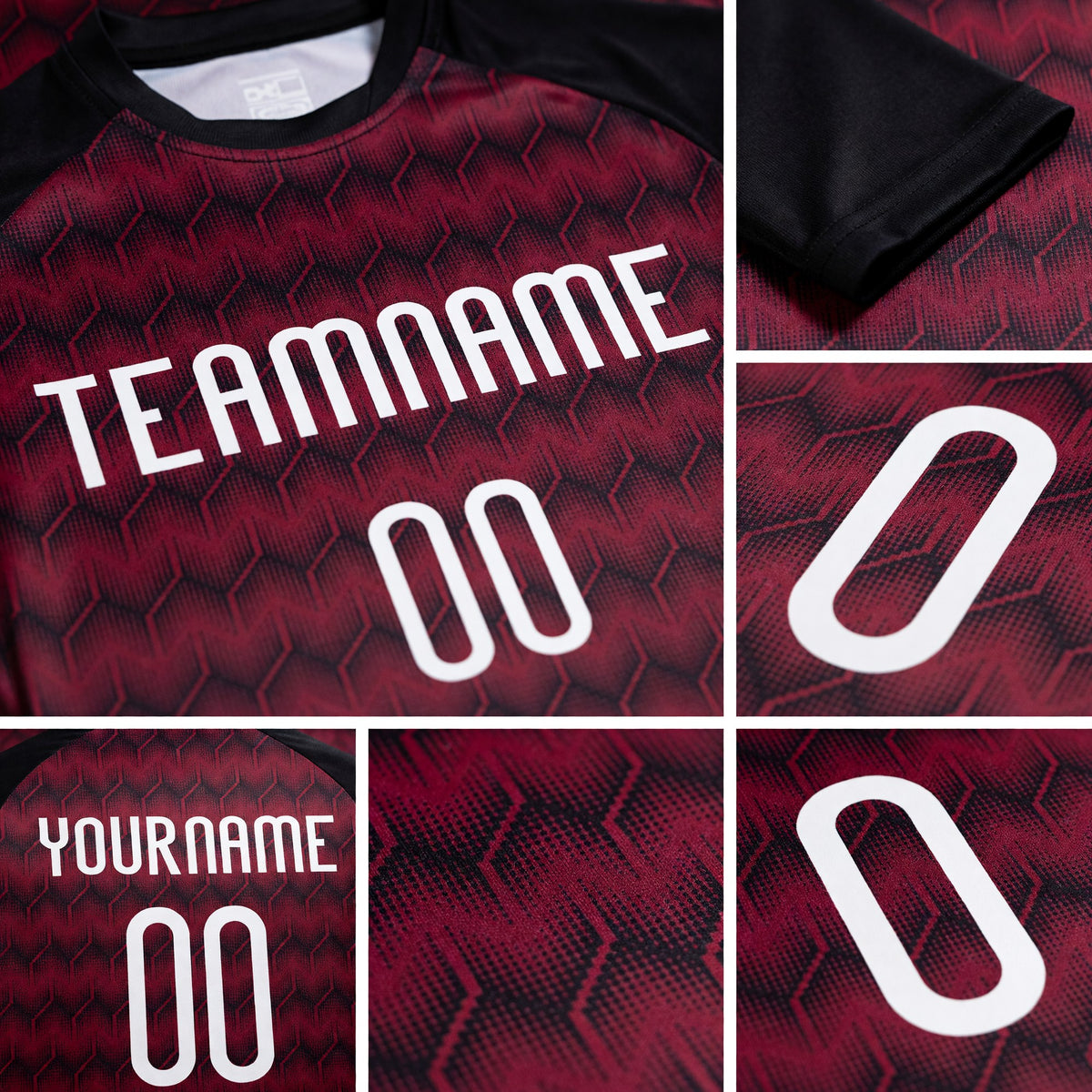 Custom Maroon White-Black Geometric Shape Sublimation Volleyball Uniform Jersey detail