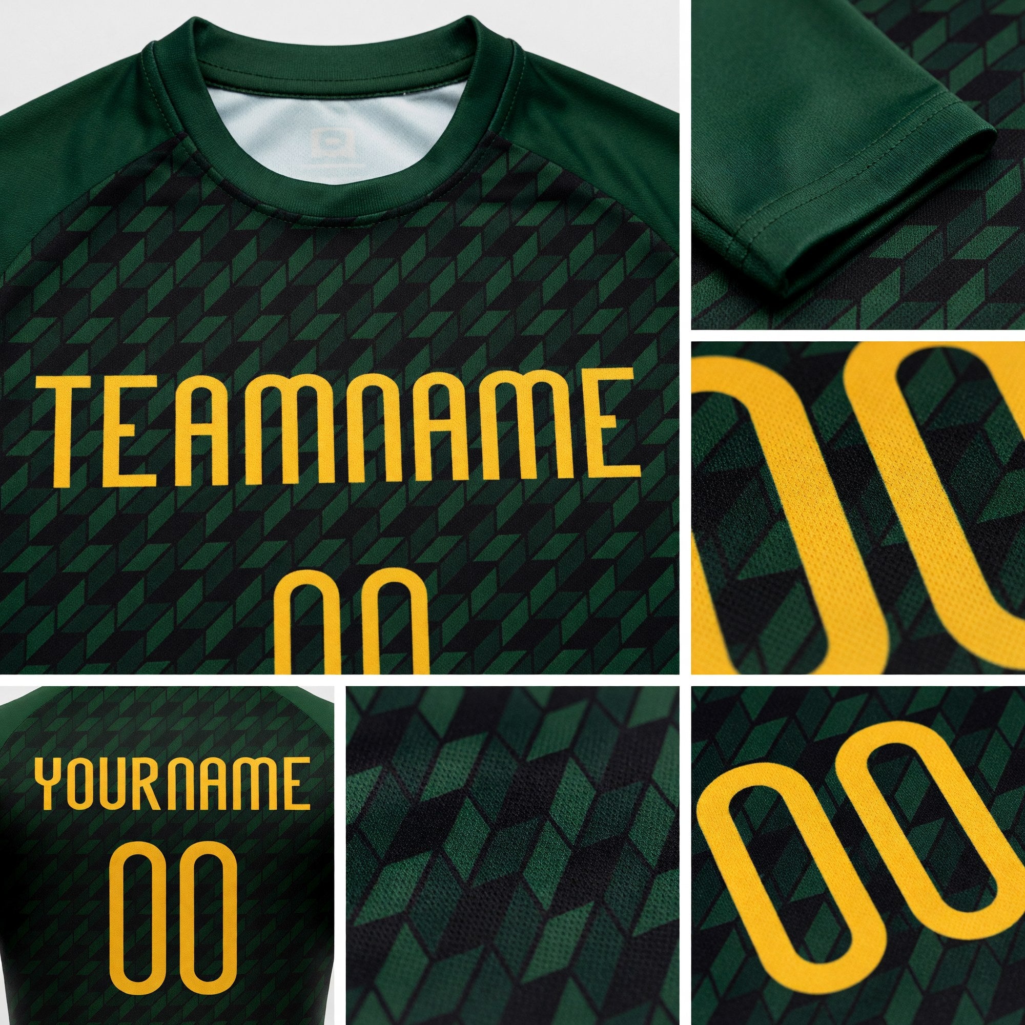 Custom Green Gold Geometric Shape Sublimation Volleyball Uniform Jersey detail