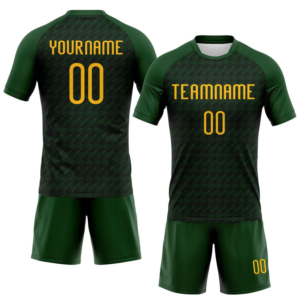 Custom Green Gold Geometric Shape Sublimation Volleyball Uniform Jersey photo 2