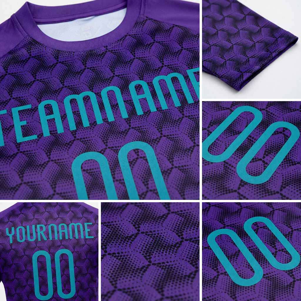 Custom Purple Teal-Black Geometric Shape Sublimation Volleyball Uniform Jersey detail