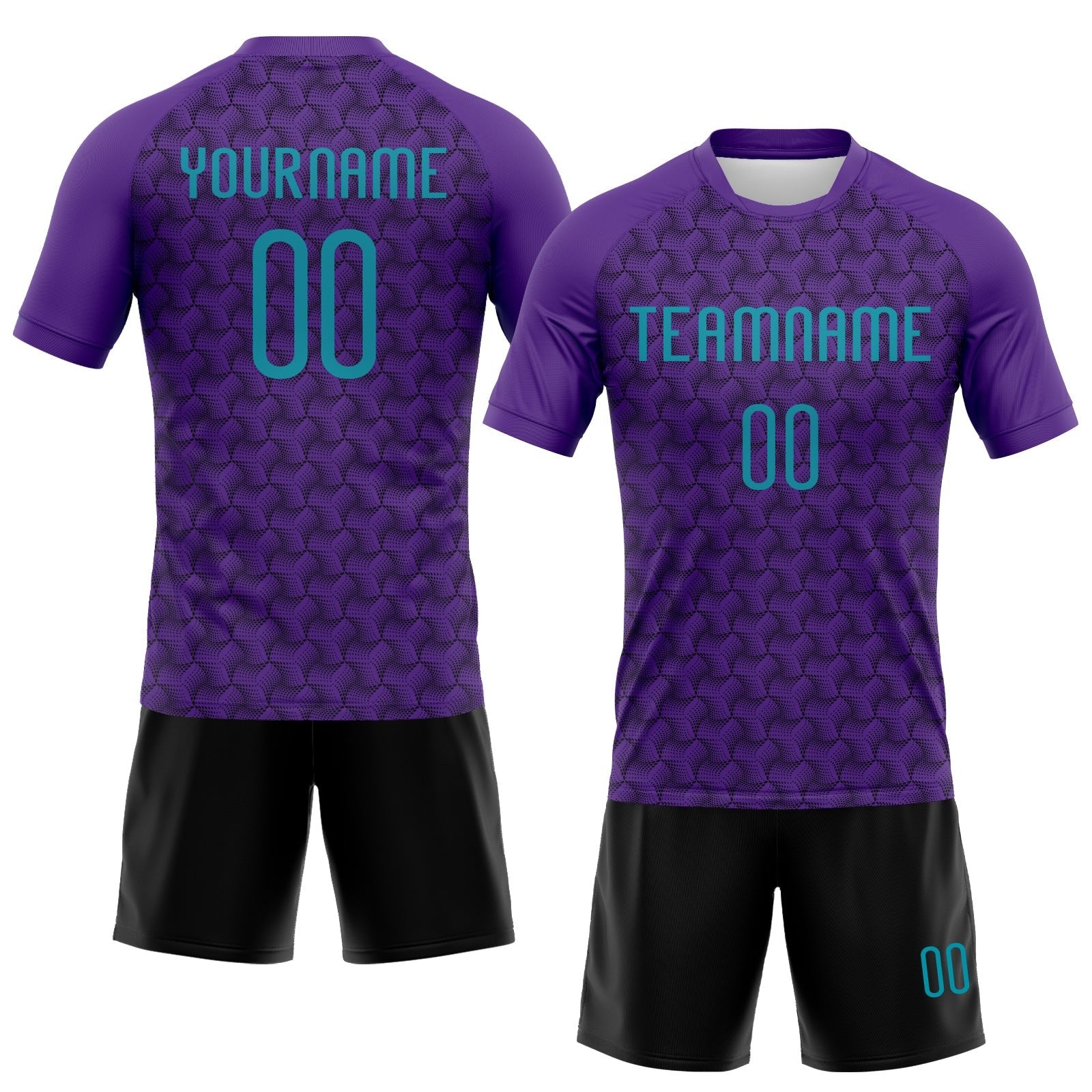 Custom Purple Teal-Black Geometric Shape Sublimation Volleyball Uniform Jersey photo 2