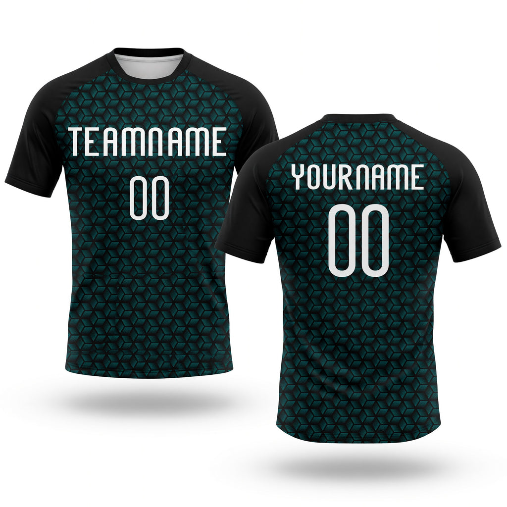 Custom Teal White-Black Geometric Shape Sublimation Volleyball Uniform Jersey