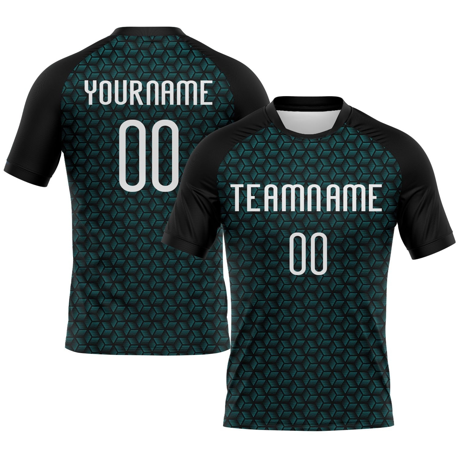 Custom Teal White-Black Geometric Shape Sublimation Volleyball Uniform Jersey photo 1
