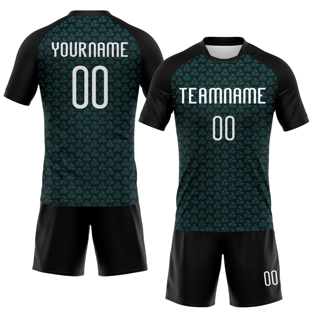 Custom Teal White-Black Geometric Shape Sublimation Volleyball Uniform Jersey photo 2