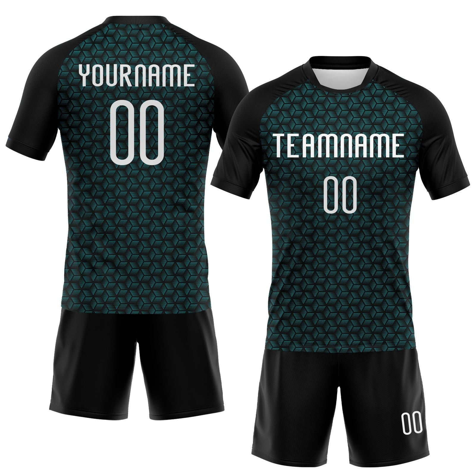 Custom Teal White-Black Geometric Shape Sublimation Volleyball Uniform Jersey photo 2