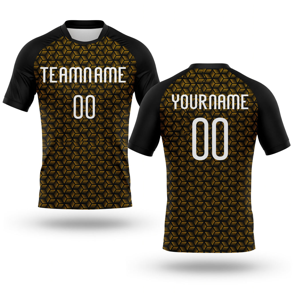 Custom Gold White-Black Geometric Shape Sublimation Volleyball Uniform Jersey