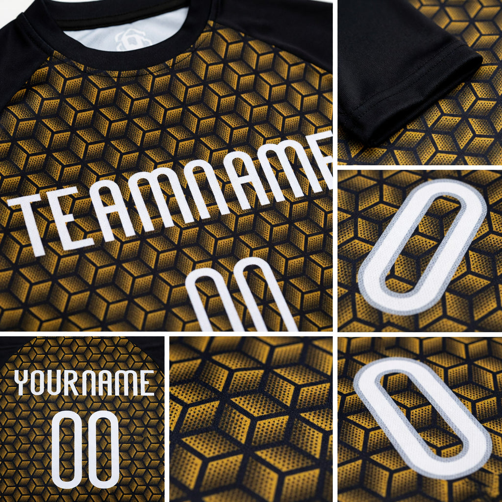 Custom Gold White-Black Geometric Shape Sublimation Volleyball Uniform Jersey detail