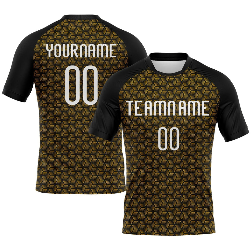Custom Gold White-Black Geometric Shape Sublimation Volleyball Uniform Jersey photo 1