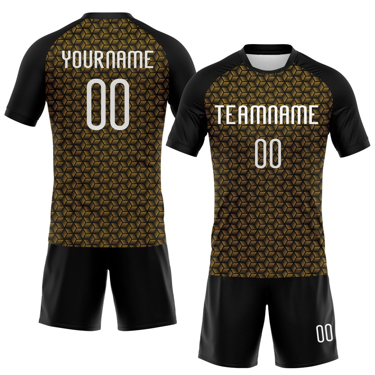 Custom Gold White-Black Geometric Shape Sublimation Volleyball Uniform Jersey photo 2