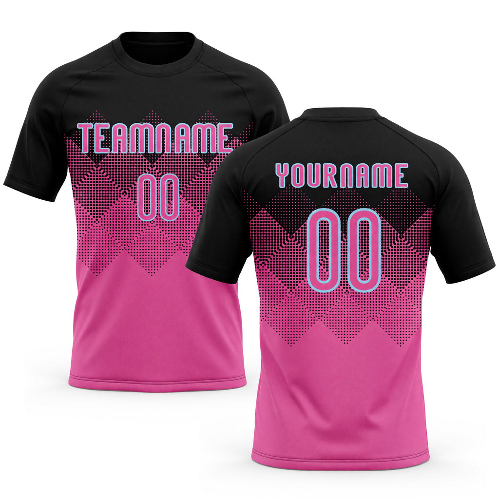 Custom Pink Black-Light Blue Geometric Shape Sublimation Volleyball Uniform Jersey
