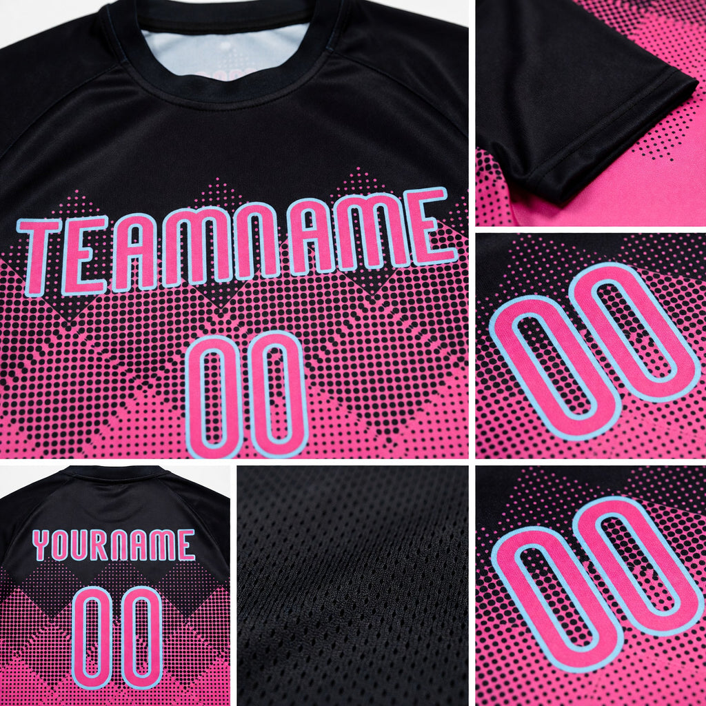 Custom Pink Black-Light Blue Geometric Shape Sublimation Volleyball Uniform Jersey detail