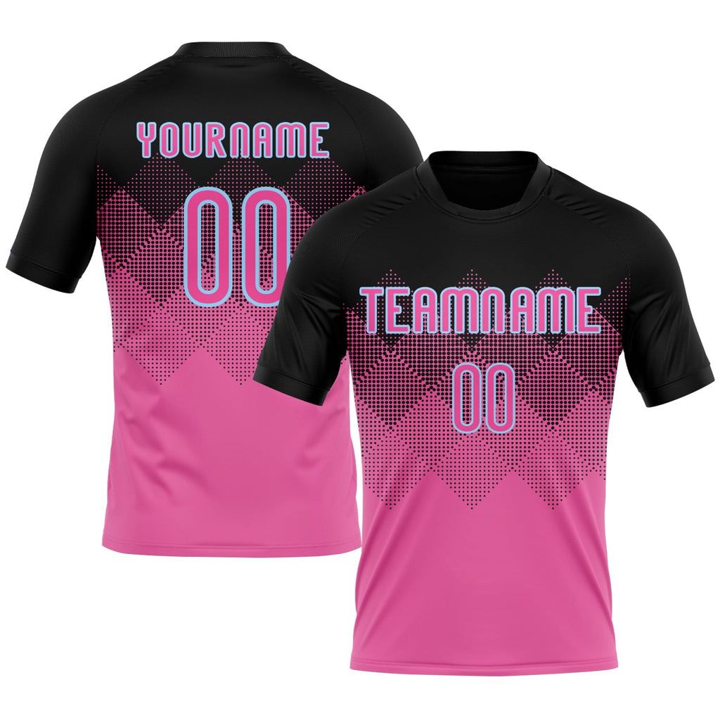 Custom Pink Black-Light Blue Geometric Shape Sublimation Volleyball Uniform Jersey photo 1