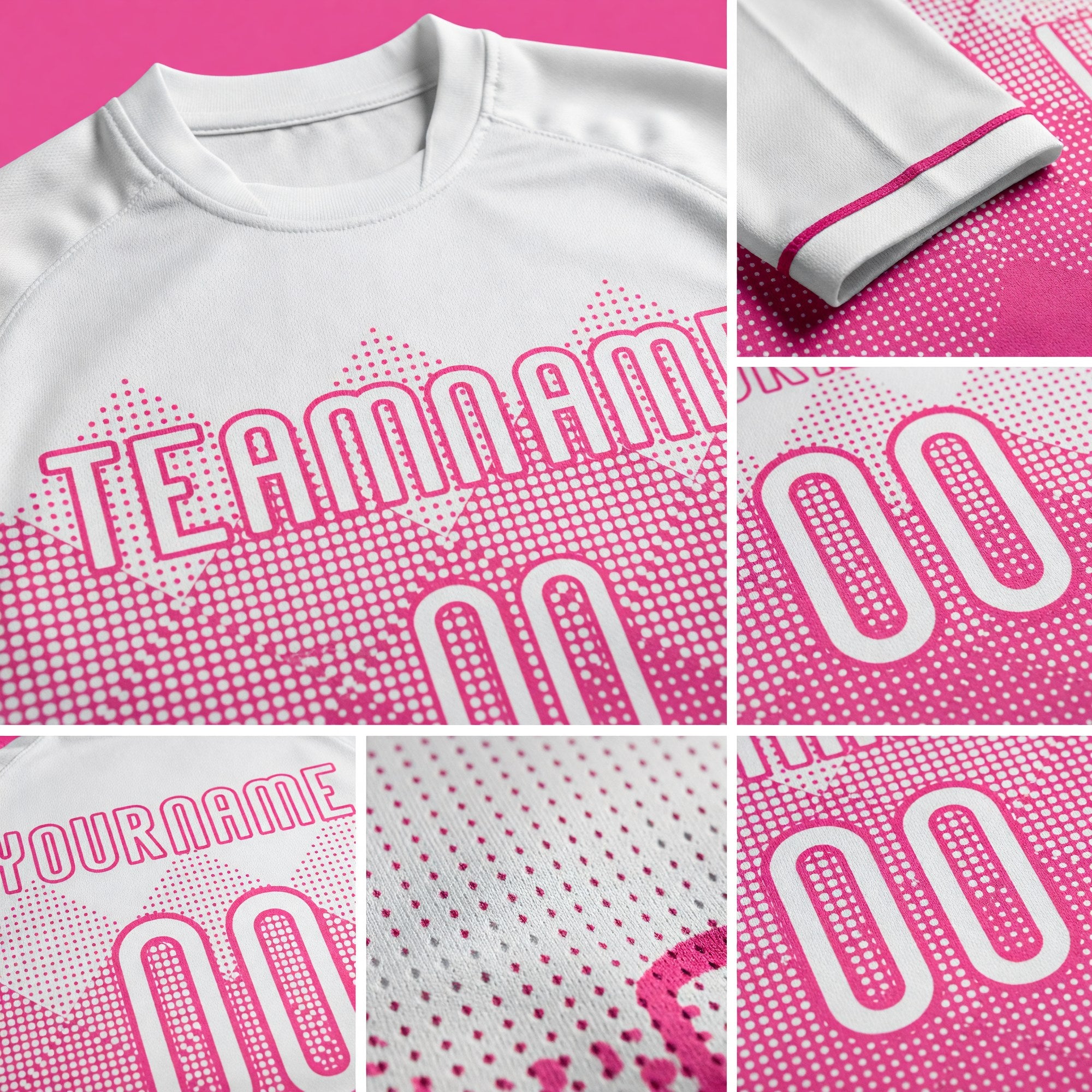 Custom Pink White Geometric Shape Sublimation Volleyball Uniform Jersey detail