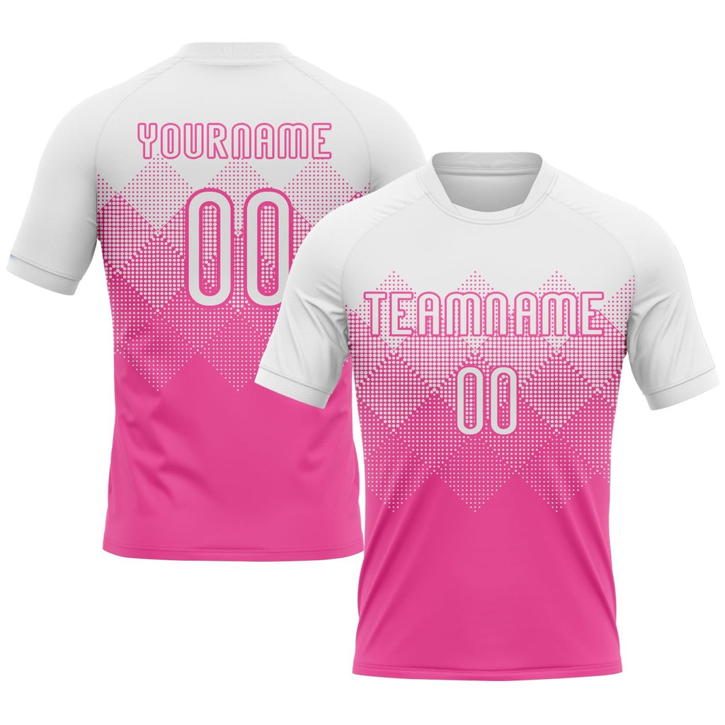 Custom Pink White Geometric Shape Sublimation Volleyball Uniform Jersey photo 1
