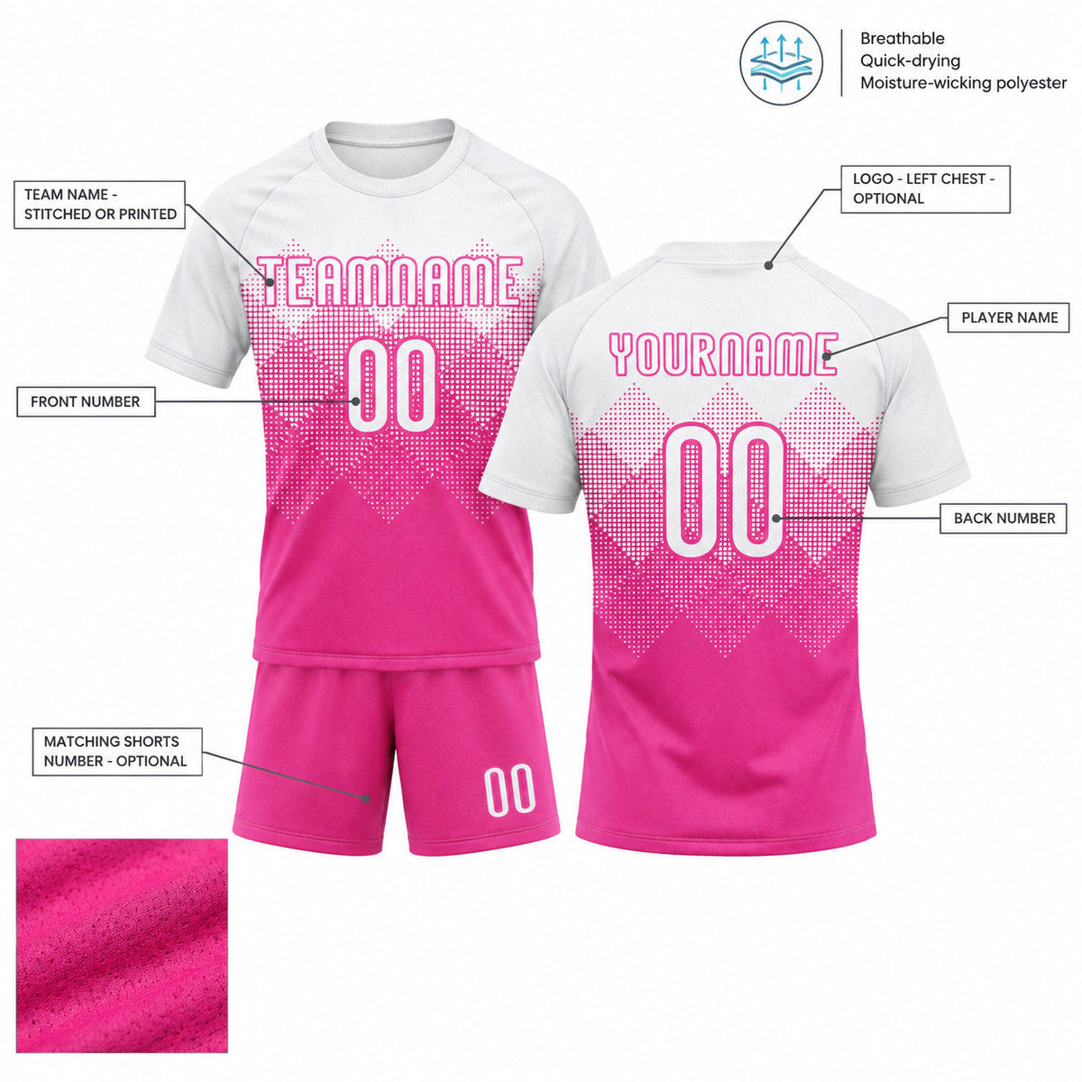 Custom Pink Geometric Shape Sublimated Volleyball Jersey with White Lettering customization guide